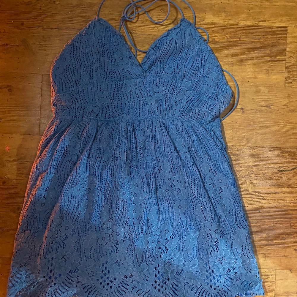 Blue Back LaceUp BOHO Mini Dress
